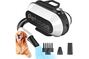 petaboo Dog Dryer for Pet Grooming, High-Velocity Force Blow Dryer, Super Quiet Dog Hair Dryer with 3 Nozzles & Adjustable Speed & 3 Temperature for Dog & Cat