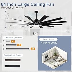 84 Inch Large Ceiling Fan with Light,12 Blades
