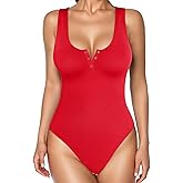 Popilush Bodysuits for Women Tummy Control Henley Going Out Outfits Shirts Body Suits Thong Button Down Tank Tops