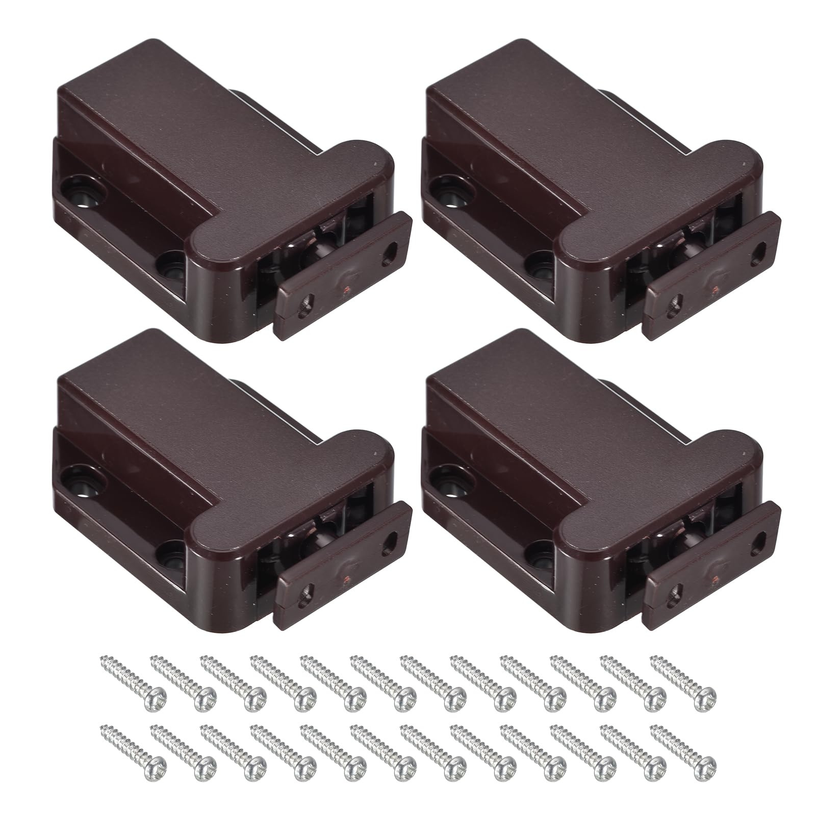 uxcell 4 Set Push to Open Door Catch ABS Automatic Spring Loaded Push-in Touch Catches for Cabinet Cupboard Door (Brown)