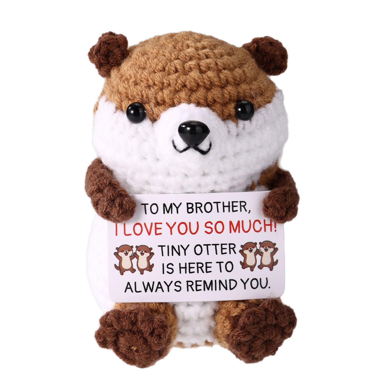 TOYMIS Crochet Otter, Cute Positive Handmade Knitted Otter Crochet Motivational Plush Doll with Encouragement Card for Brother Friends Boys Animals Gift & Desk Decor