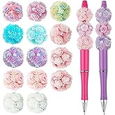 14 Pcs 20mm Flower Ball Beads for Pens Muitcolor 3D Rose Beads with Pearl for DIY Craft Making Jewelry Bracelet Necklace Keychain Earring Beadable Pens Bag Mobile Phone Chain Making
