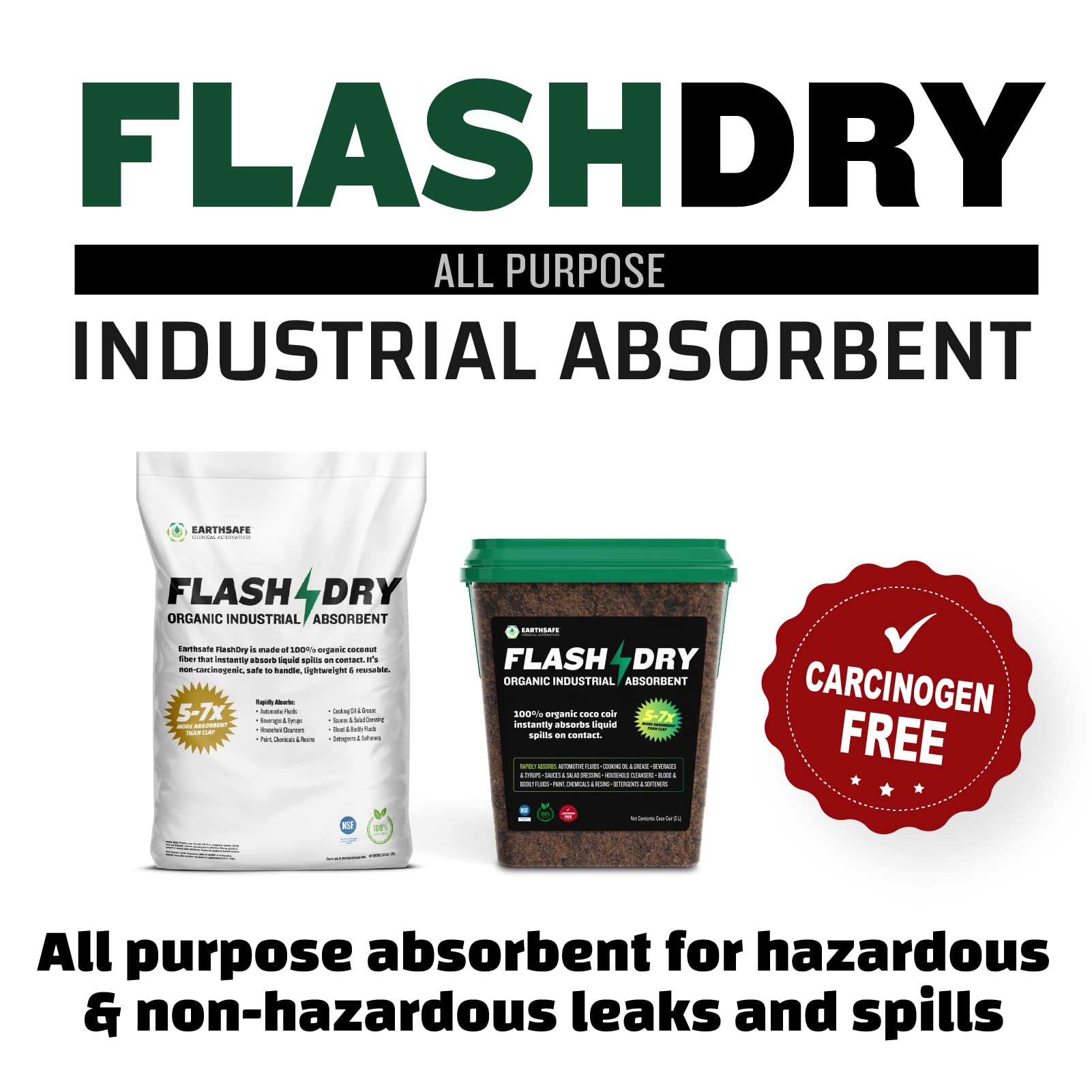 Condition photo showing New/Like New for flashdry 5 liter bucket of super spill absorbent, 100% organic environmentally friendly - for oil, p