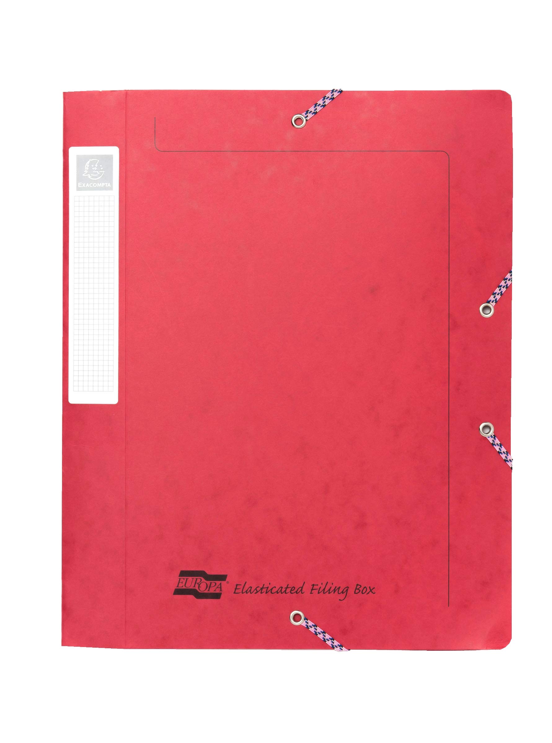 Exacompta - Ref 5270Z - Europa - Elasticated Filing Box, A4, 40mm Spine, Holds A4 Documents, Flat-Packed for Storage, Easy Assembly, Secure Elastic Straps, Spine Label - Red