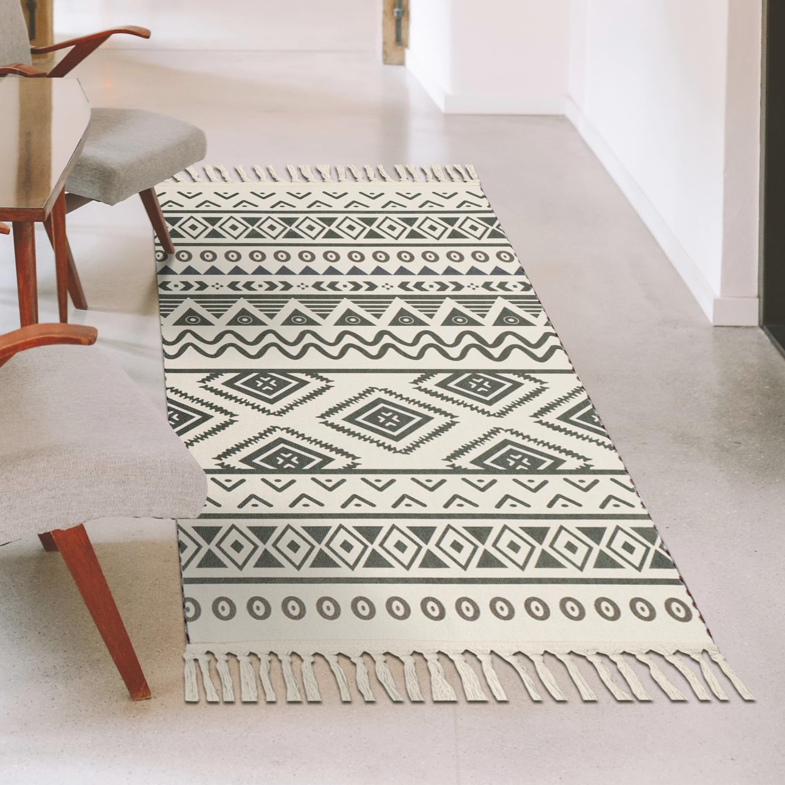 Terafeels Rugs Living Room 60 x 90 cm Floor Rug Geometric Area Rugs Soft Touch Anti-Slip Low-Pile Washable Ideal Rugs For Bedroom Playroom Kids Room Home Decorative Small Rug, 56090