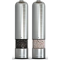 Electric Salt and Pepper Grinder Set - Automatic, Refillable, Battery Operated Stainless Steel Spice Mills with Light…