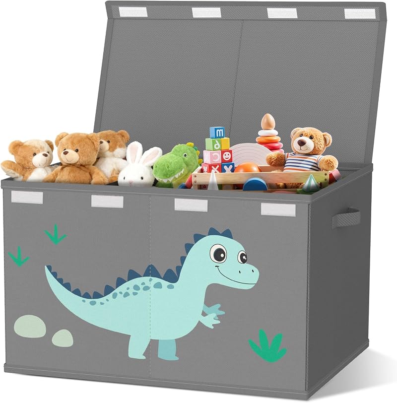 VERONLY Large Toy Storage Box with Lids Grey 83L Foldable 2 Handles