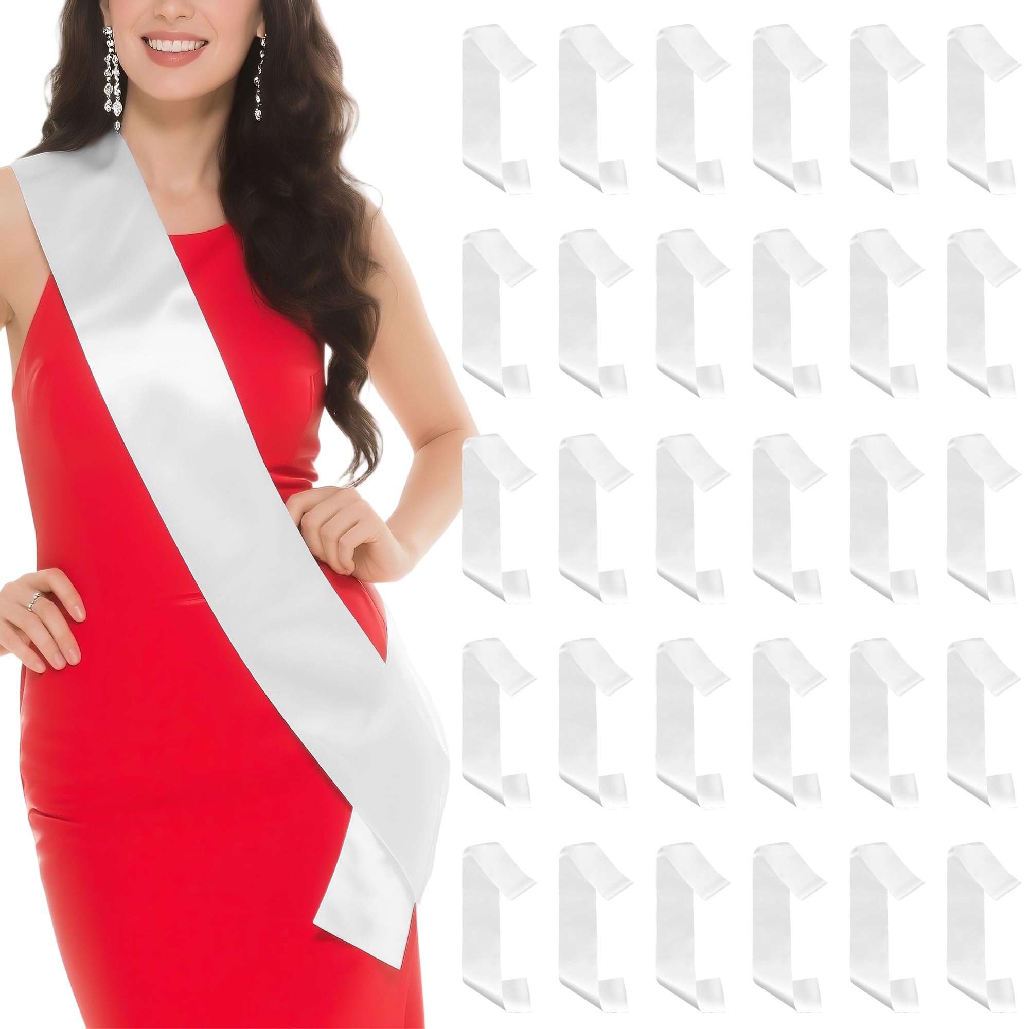 AZKEEGREY 30 Pack White Sash Blank Satin Sashes Plain Pageant Sash DIY Sashs for Bridae, Wedding, Personalised Birthday Sashes 160 x 9.5 CM