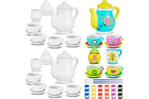 PullCrease 45 Pcs Porcelain Mini Tea Cup Set Including Porcelain Dishes Brush Children Ceramic Play DIY Craftfor Kids Girls 6-8 and up Party Birthday Gift Baby Shower Wedding Supplies(Cute Style)