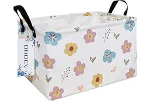 ONOEV Rectangular Folding Laundry Basket,waterproof Canvas Basket,gift basket,Suitable for children's room,Office,Clothes,Toys Storage（Flower）