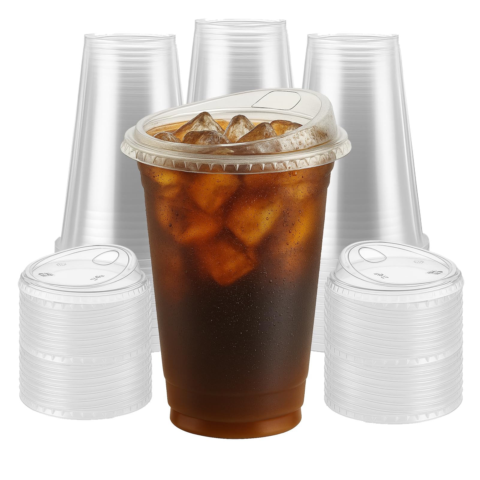 Photo 1 of [60Pack-24oz] Clear Plastic Cups with Strawless Sip-Lids, Crystal PET Disposable Drinking Cups for Iced Coffee, Smoothies, Milkshakes, Cold Drinks, Perfect for Parties, Events, and Beverages