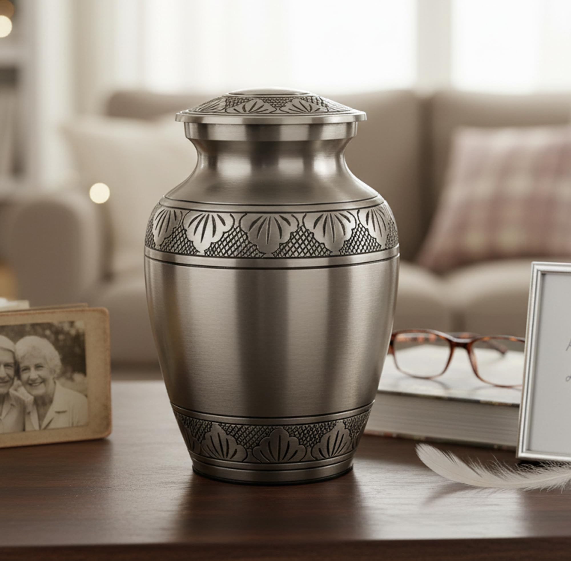eSplanade Brass Cremation Urn & Burial Urn - Metal Memorial Jar & Container with Steel Lid