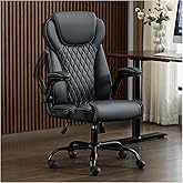 amseatec Office Chair, Executive PU Leather Chair Home Office Desk Chairs, Ergonomic Computer Desk Chair with Adjustable Flip-Up Arms, Lumbar Support Swivel Task Chair with Rocking Function (Black)
