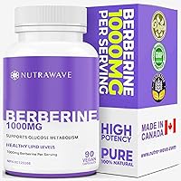 Nutrawave PURE Berberine MAXIMUM POTENCY 1000mg per Serving (2 capsules 500mg each) Supports Blood Sugar Levels, Healthy Lipi