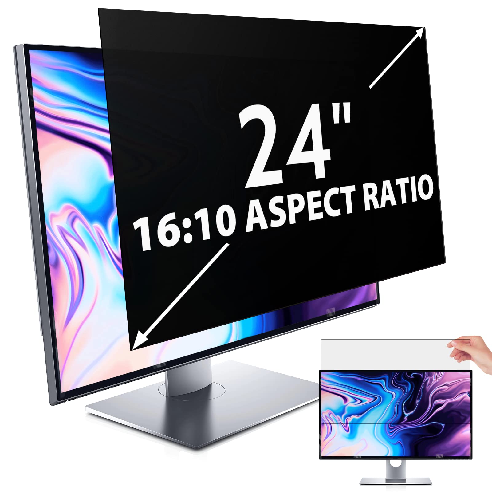 IPROKKO 24 Inch Computer Privacy Screen Filter for 16:10 Aspect Ratio, Anti Blue Light Glare Removable Screen Protective Film