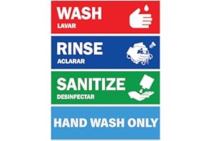 ASSURED SIGNS Wash Rinse Sanitize Sink Labels - 2.75" x 9" - Also Includes Hand Wash Only Sign - Ideal Handwashing Signs for 3 Compartment Sink - Perfect Label Stickers for Restaurant, Commercial Kitchen, Food Truck, Bussing Station, Wash Station
