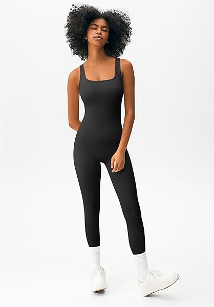 GXIN WOMEN’S YOGA RIBBED TANK TOP JUMPSUIT GYM SLEEVELESS ONE PIECE FASHION JUMPSUITS BLACK