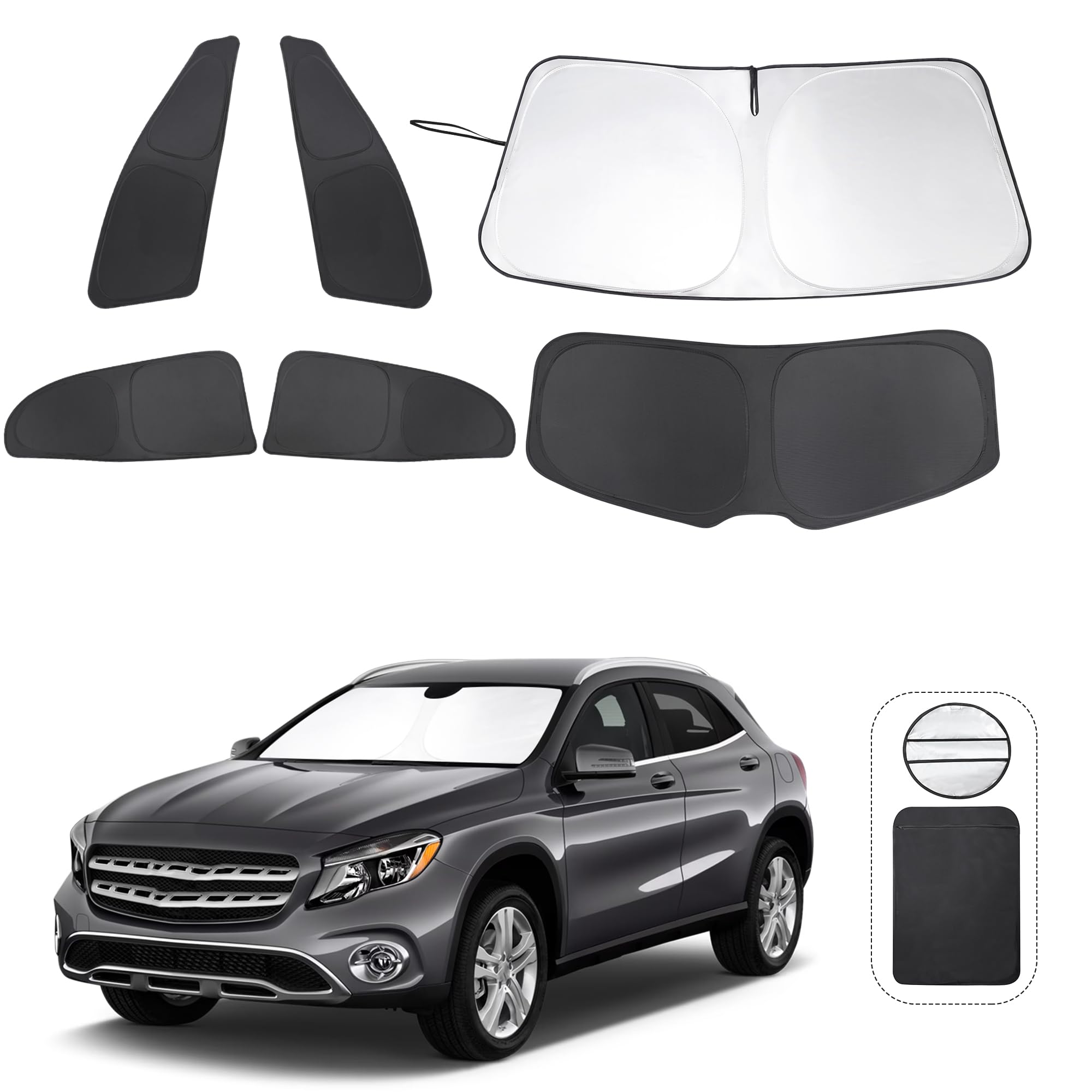 Photo 1 of 6PCS Windshield Sun Shade Custom Fit for 2015-2020 Mercedes Benz GLA Accessories Foldable Sunshade Side Rear Window Shade Cover Full Set Privacy Protection Keeps Car Cool