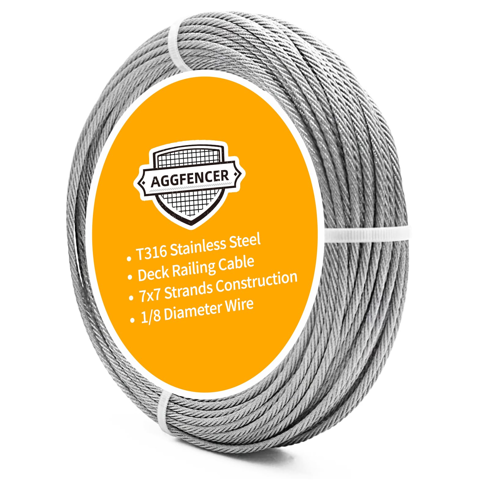 Photo 1 of AggFencer T316 Stainless Steel Cable for Decking Railings, 100FT 1/8" 7x7 Strands Silver Wire Rope for Deck Railings System Kit
