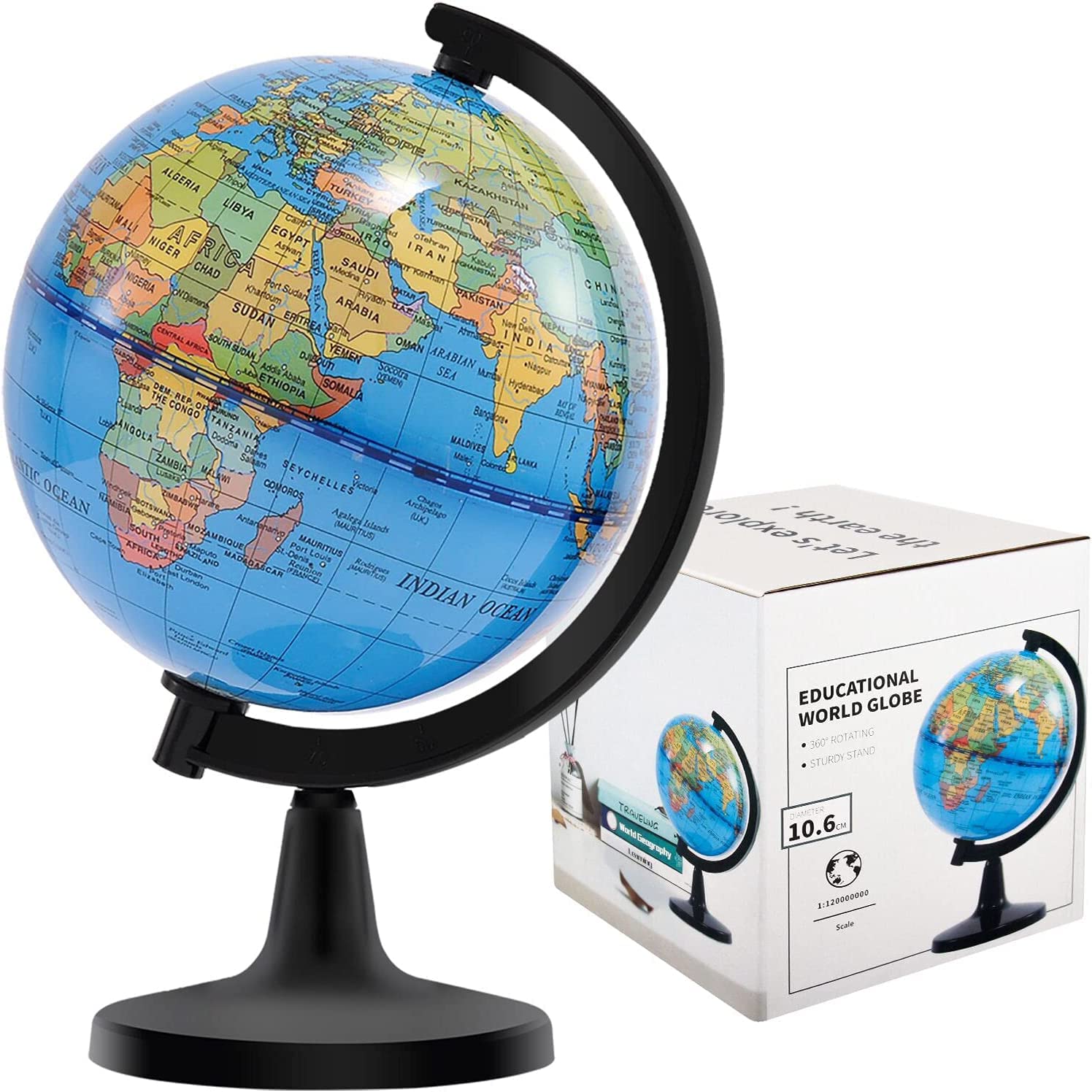 Photo 1 of Wizdar 4'' World Globe for Kids Learning, Educational Rotating World Map Globes Mini Size Decorative Earth Children Globe for Classroom Geography Teaching, Desk and Office Decoration-4 inch