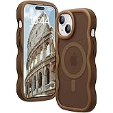 Amzfield Magnetic for iPhone 13 Case, for iPhone 14 Case, Compatible with Magsafe Wavy Frame Cute Translucent Matte Hard Back Silicone Bumper Shockproof Protective Phone Case Women Girls, Brown