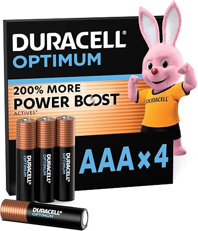 Duracell Optimum AAA Batteries 4 Pack – 1.5V Alkaline Power Boost Actives