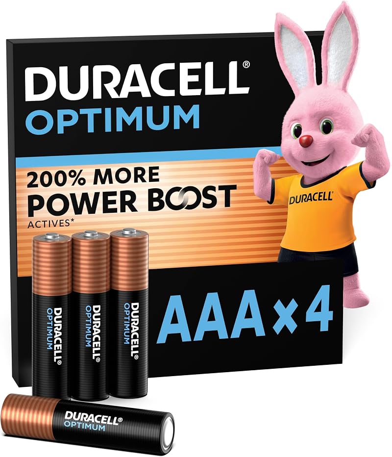 Duracell Optimum AAA Batteries 4 Pack – 1.5V Alkaline Power Boost Actives