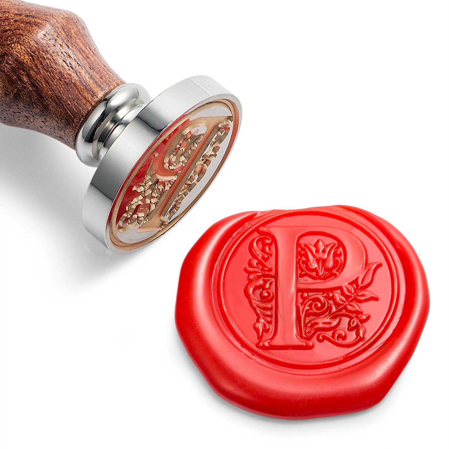 Mceal Wax Seal Stamp, Silver Brass Head with Wooden Handle, Regal Letter A to Z Series(Letter P)