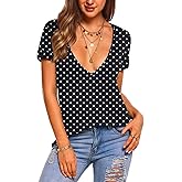 Zeagoo Sexy Tops for Women Deep V Neck Shirts Summer Low Cut Top Short Sleeve Tshirts Trendy Clothes Fashion Clothing
