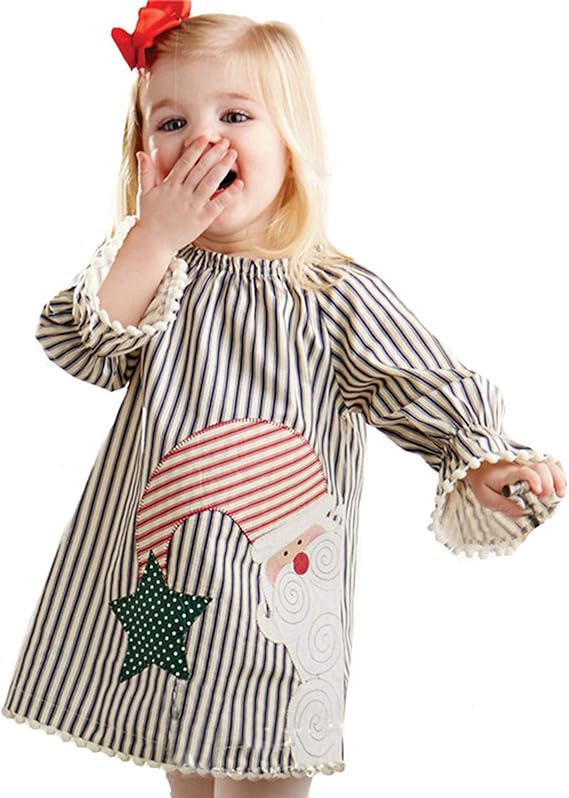 Amazon Cousannory クリスマス 衣装 子供 キッズ ベビー 女の子 サンタ ワンピース 長袖 かわいい サンタクロース トナカイ プリント ストライプ プリンセスドレス スカート 普段着 子ども会 プレゼント ワンピース チュニック 通販