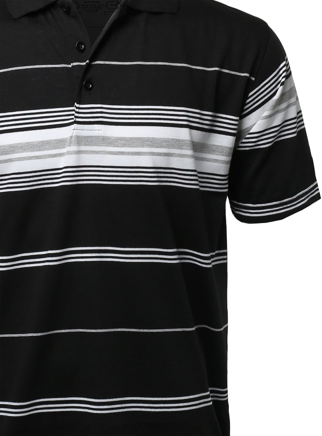Style by William Casual Striped Short Sleeves Three-Button Polo T-Shirt Black S: Clothing