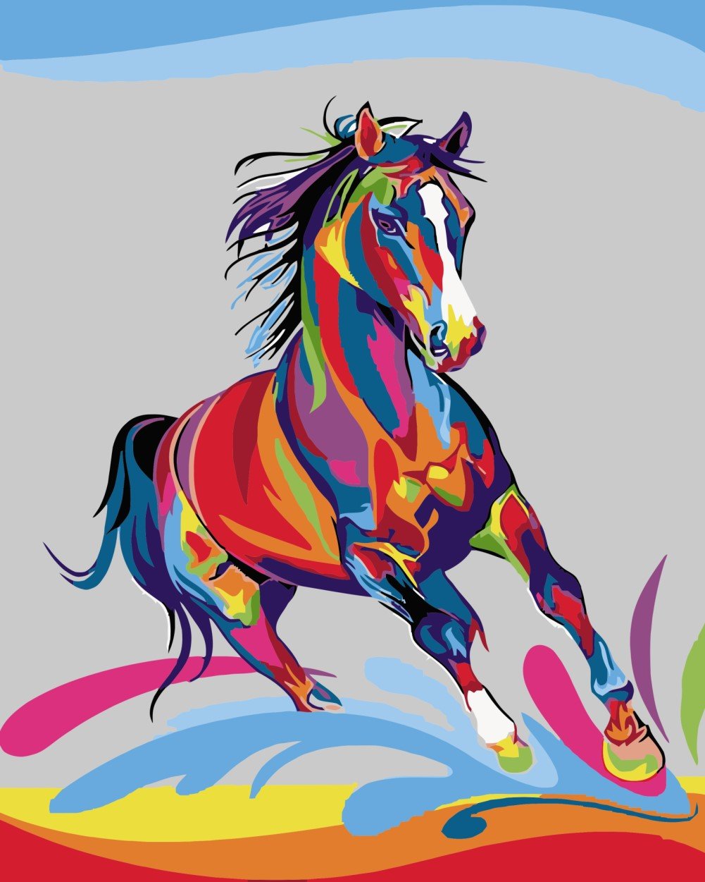 WOWDECOR Paint by Numbers Kits, DIY Oil Painting - Colorful Horse 16x20 inch (Z20, Frameless)
