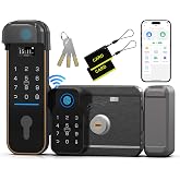 eLinkSmart WiFi Smart Gate Lock, Electronic Gate Locks for Outdoor Fence, Waterproof Keyless Double Sided Rim Door Lock with App Remote Control, IC Card, Fingerprint