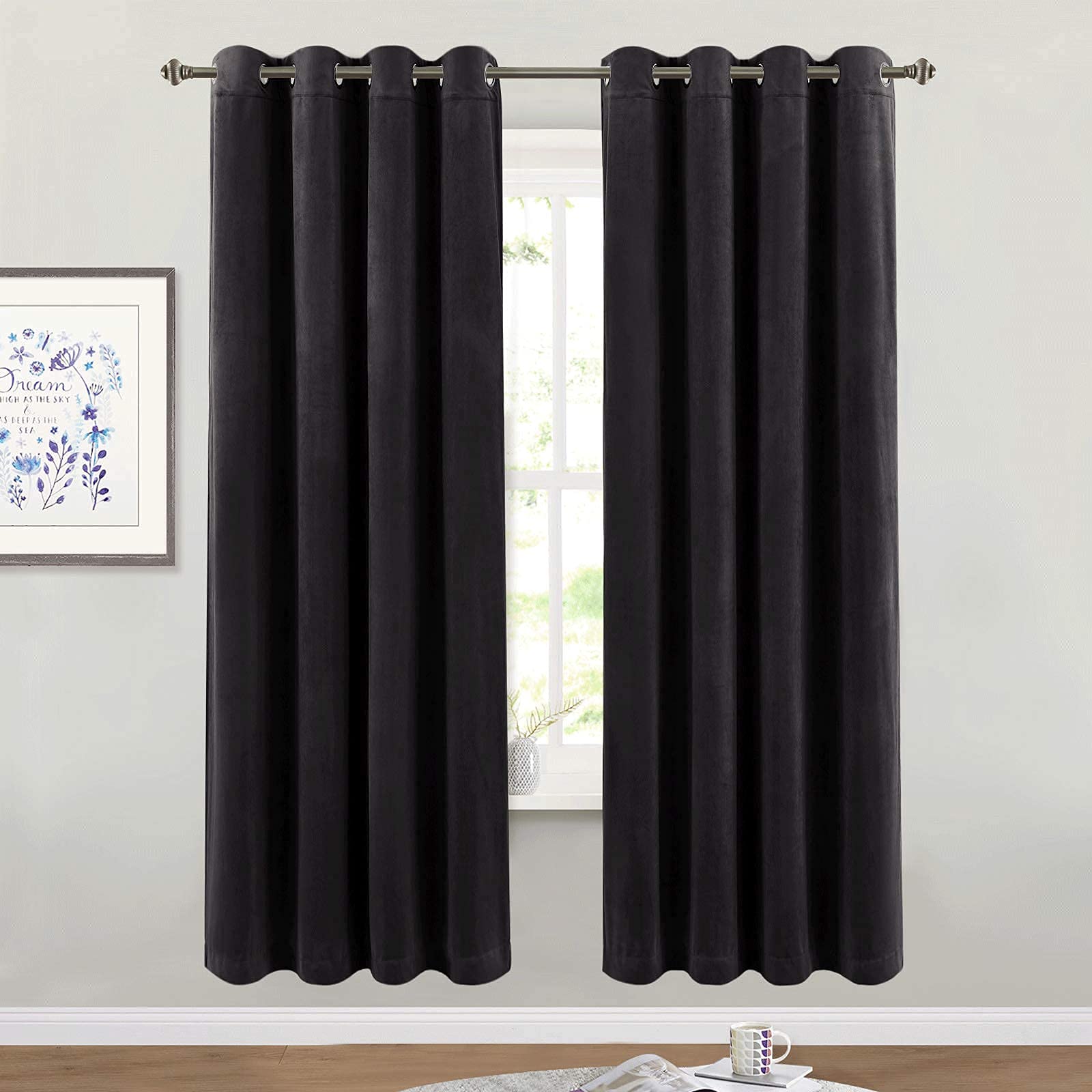 StangH Blackout Curtains for Living Room - Thermal Insulated Window Treatment Set with 2 Panels Lower Sound Curtains for Bedroom Dorm/Basement Black 52 x 72 inches, 2 Panels
