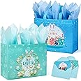 YANGTE 2 Pack 13" Large Easter Gift Bags with Tissue Paper, Reusable Non-Woven Easter Bag with Handles for Kids Easter Egg Hunts, Easter Basket for Kids Easter Party Supplies, Easter Treat Bags