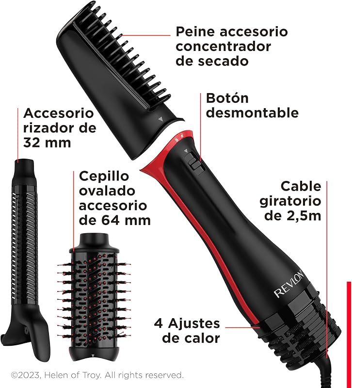 Revlon multi styler de secagem única em uma etapa - secador de ferramentas 3 em 1, cabeça removível, secador, modelador e modelador de cachos, rvdr5333