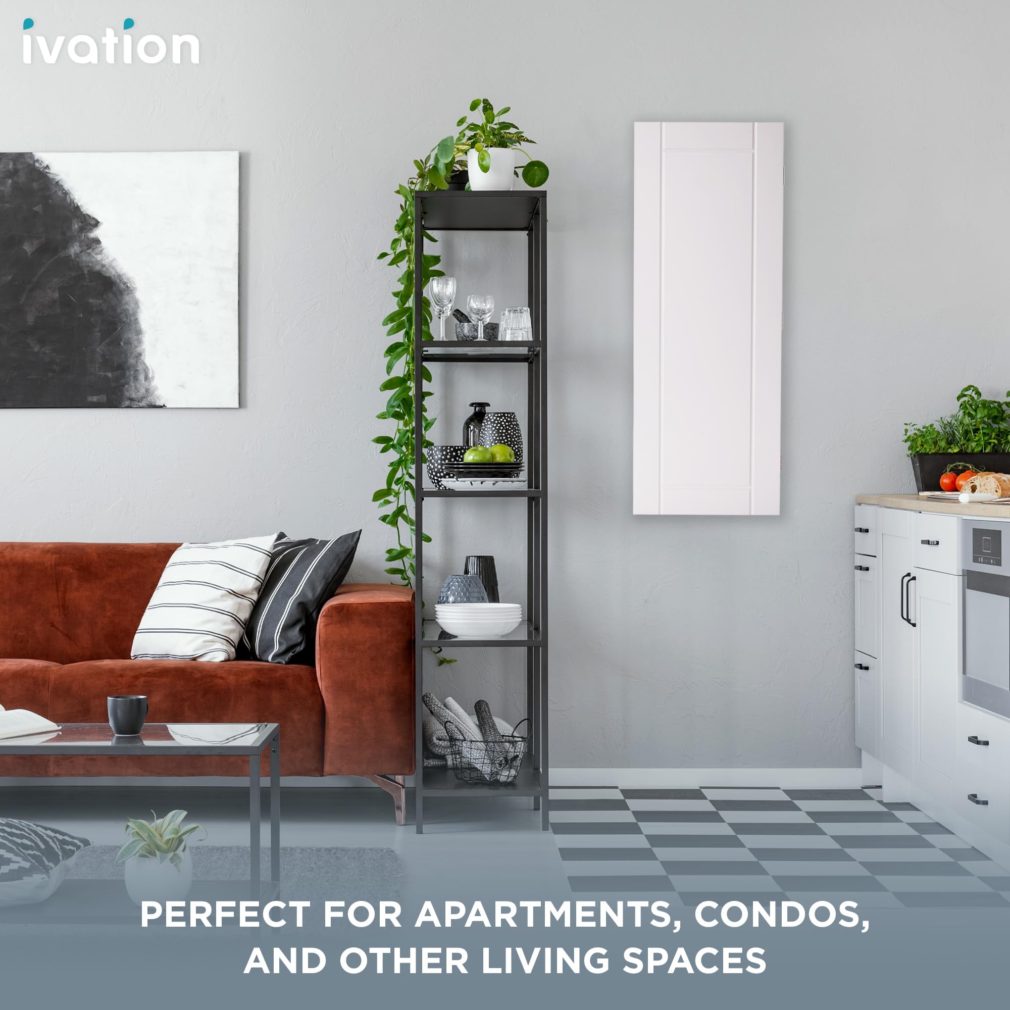 Ivation Wall-Mounted Ironing Board Cabinet, Foldable Ironing Storage Station for Home, Apartment , Easy-Release Lever, Garment Hooks, White