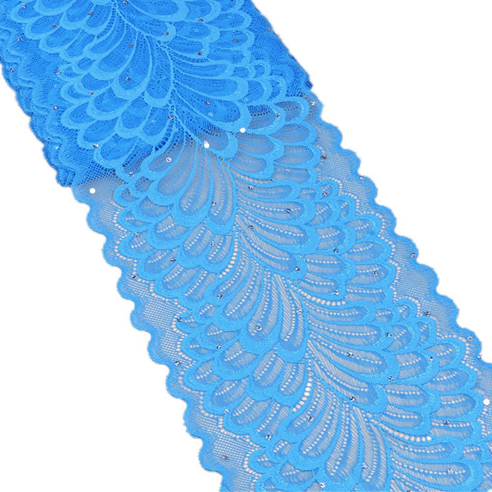 5 Yards Peacock Lace Ribbon with Sequins Stretch Floral Tulle Lace Trim Elastic Webbing Fabric Width 18cm for DIY Jewelry Making Craft Gift Wrapping Wedding Party Decor (Sky Blue)