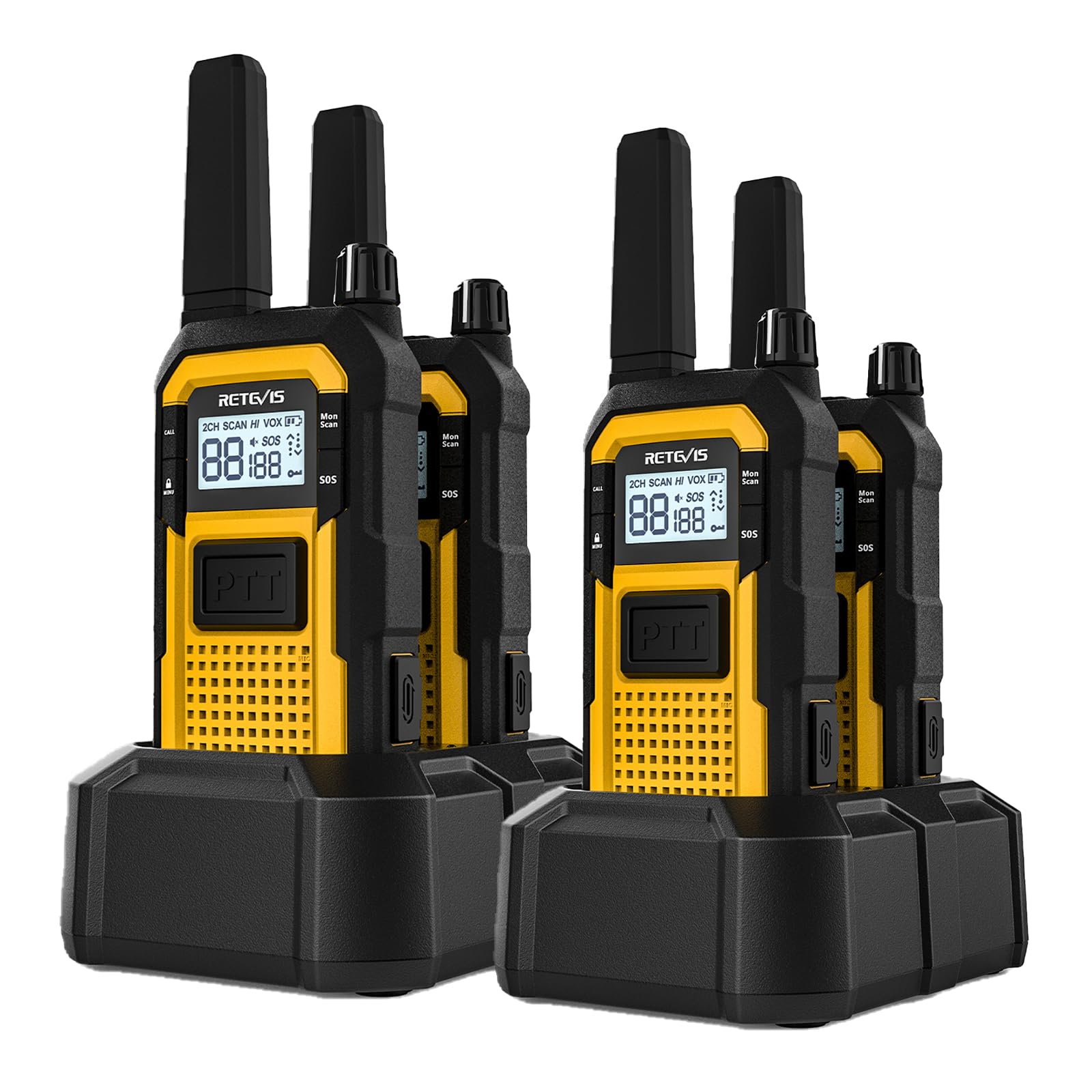 Retevis RB648 Heavy Duty Walkie Talkies, Waterproof 2 Way Radio, MIL-STD-810H, Advanced Triple Proof, 2000 mAh, Emergency, Walkie Talkies for Adults Long Range for Contractor (4 Pack)
