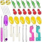 Lechchy 33 Pcs Sewing Tool Kit - with Automatic Needle Threader/Fish Mouth Easy Threader/Gourd and Thumb Shaped Simple Threader/Seam Rippers/Thread Snips/Drawstring Threaders/Awl/Thimbles/Needles