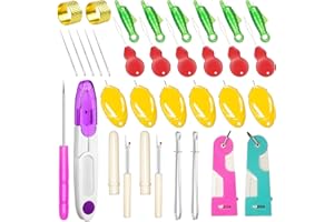 Lechchy 33 Pcs Sewing Tool Kit - with Automatic Needle Threader/Fish Mouth Easy Threader/Gourd and Thumb Shaped Simple Threader/Seam Rippers/Thread Snips/Drawstring Threaders/Awl/Thimbles/Needles