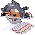 Evolution Power Tools Circular Saw | Track Saw Kit | 7-1/4" Multi-Material Cutting Blade | 3-Piece 40-Inch Track | Cut Wood,