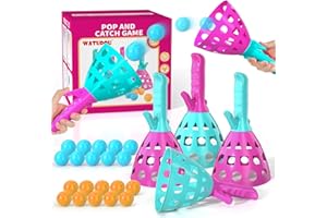 WATUDOU Pop Pass Catch Ball Game Set – 4 Launchers, 20 Balls, Toss and Catch Outdoor Toys for Kids Ages 3-8, Indoor Yard Beach Pool Game, Party Favor for Kids Adults