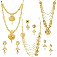 Sukkhi Ethnic Gold Plated Kundan Multi-String Set of 3 Necklace Combo for Women (SKR48716)