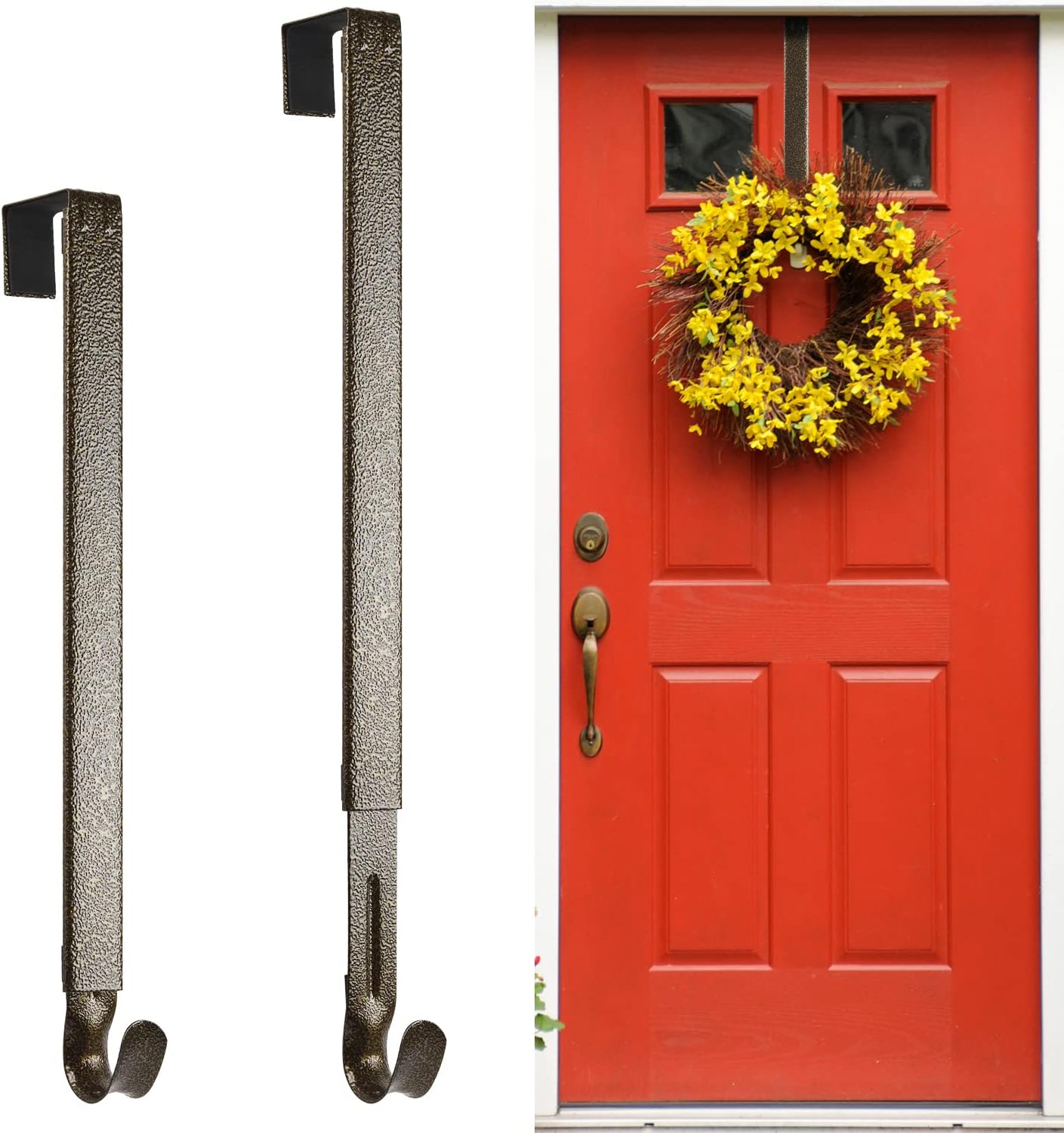 Wreath Hangers - Larchio Wreath Door Hanger for Front Door, Over The Door Wreath Hook Holder Adjustable Wreath Hanger from 15-25inch for Xmas Wreath Decor