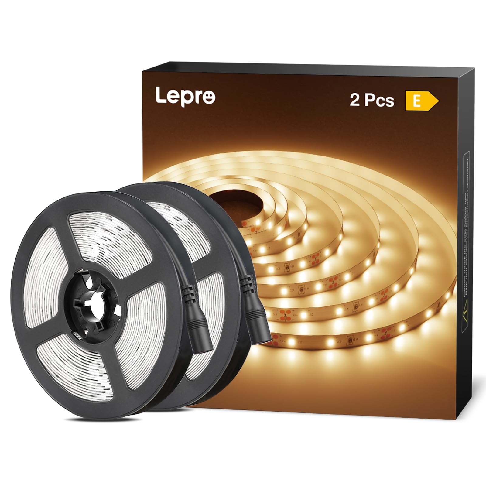 Lepro Warm White LED Strip Lights 5M (No Plug, Striplight Only), 300 LEDs, 2300lm, 3000K, Stick on LED Lights for Kitchen Cabinet, Counter and Cupboard (DC 12V Power Supply Required), 2 Packs
