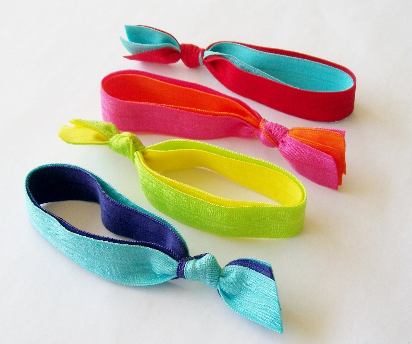 Amazon Com 4 Double Elastic Ribbon Hair Ties By Lucky Girl Brand