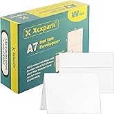 Xxcxpark Blank White Cards,100 Qty 5.25 x 7.25 inches Printable A7 Envelopes & 100 Qty Folded Cards, DIY Greeting Cards for Invitations, Birthday, Photos, Documents, Wedding