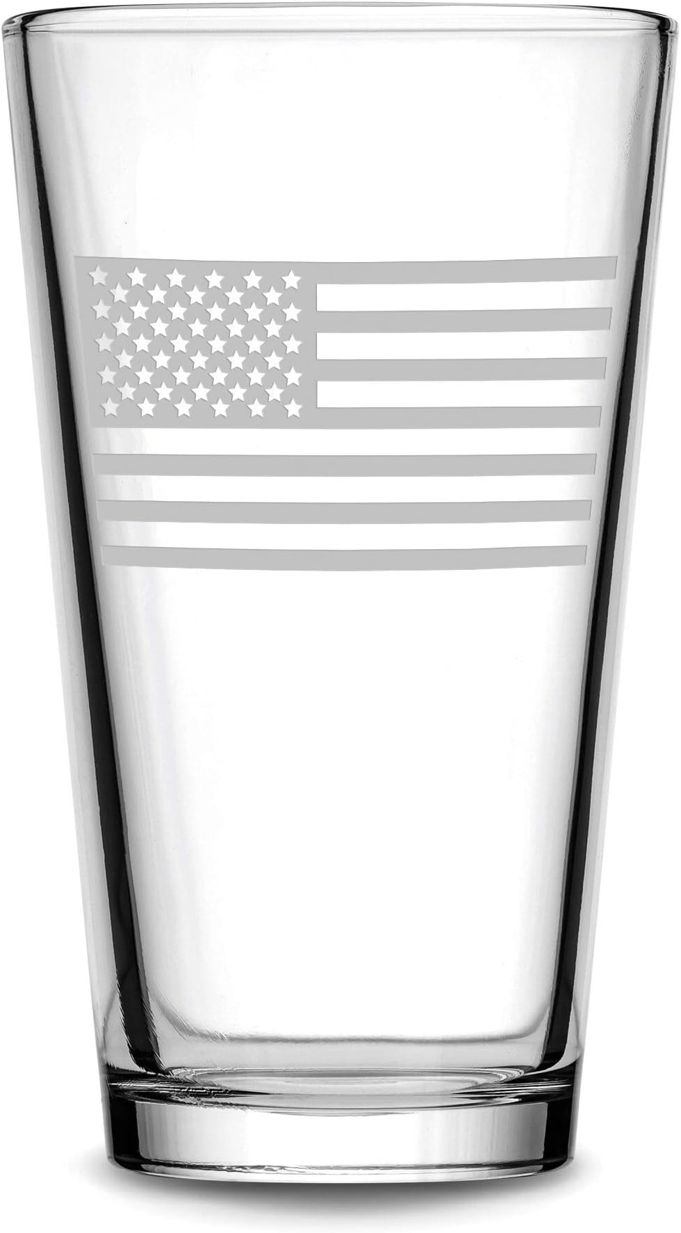 Integrity Bottles, American Flag, Premium Pint Glass, Handmade, Handblown, Hand Etched Gifts, Sand Carved, 16oz