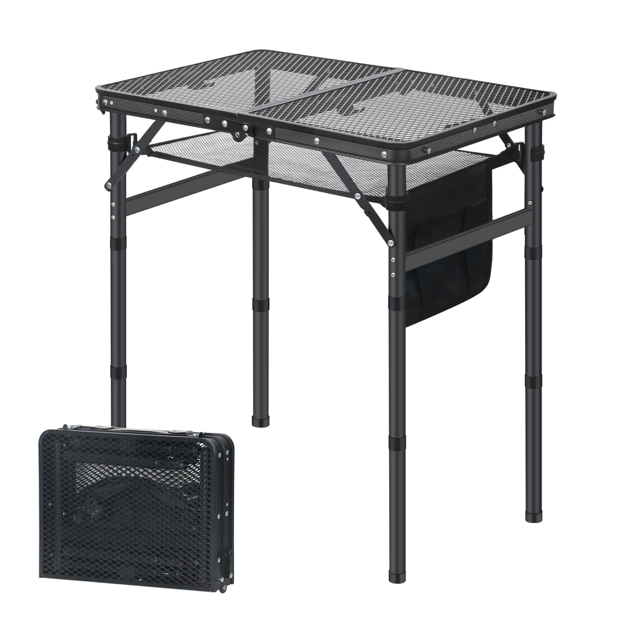 Photo 1 of LOFTEY Small Folding Grill Table, Portable Picnic Table for Camping Outdoor Cooking BBQ, 3 Heights Adjustable Grill Stand with Mesh Bag, Easy for Storage, 23.6" L* 15.75" W * 27.7" H, Black